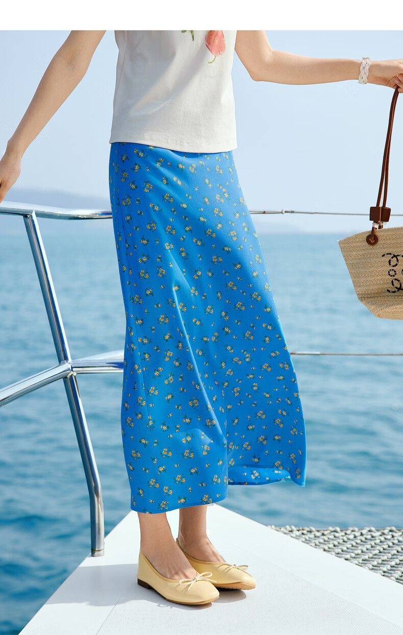 Sllsky Bright Klein Blue Floral A-Line Skirt for Women 2026 Summer Beach Vacation Style 16