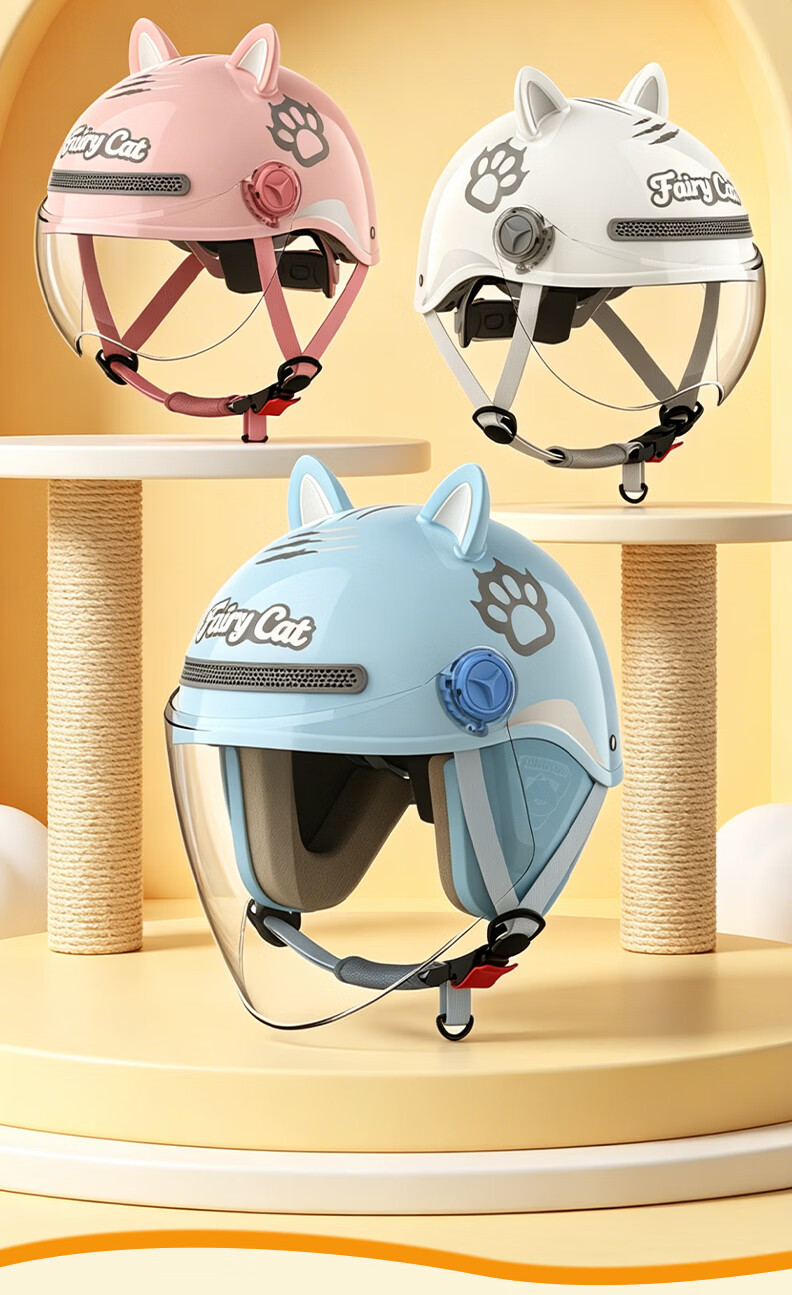 Yundianwei Kids Helmet 3C Certified New National Standard Electric Vehicle Cartoon Cute Tail Light Motorcycle Electric Bike Cute Baby Safety Helmet Boys Girls Half Helmet Four Seasons Garfield Pink Ca 2