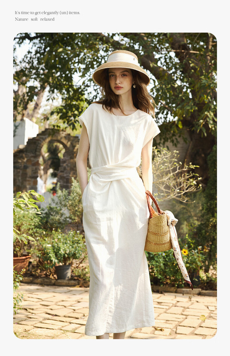 Olrain Lyocell Linen | Olrain Summer Women's Dress French Style Tie Dress Off-White L 7