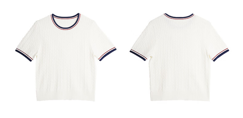 Olrain Women's Summer Casual Narrow Edge Color-Block Round Neck 3D Cable Knit Sweater Top White S 13