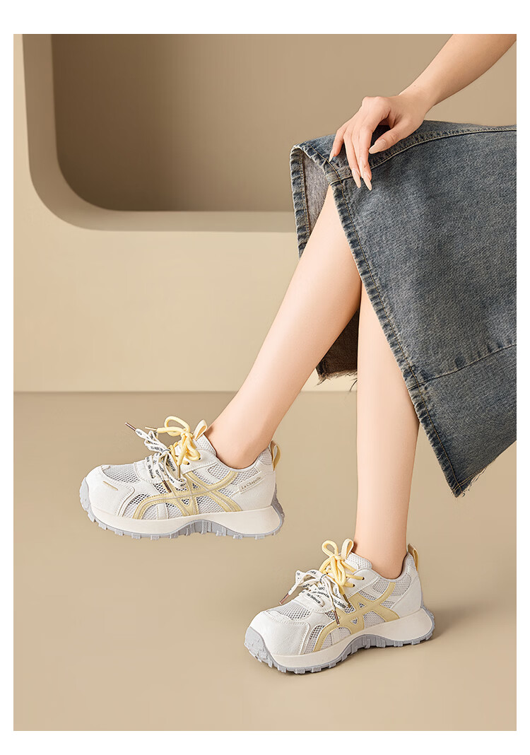 La Chapelle Women's Dad Sneakers Summer New Breathable Versatile Thick Sole Lightweight Thin Sports Shoes 830 Light Gray Size 36 11