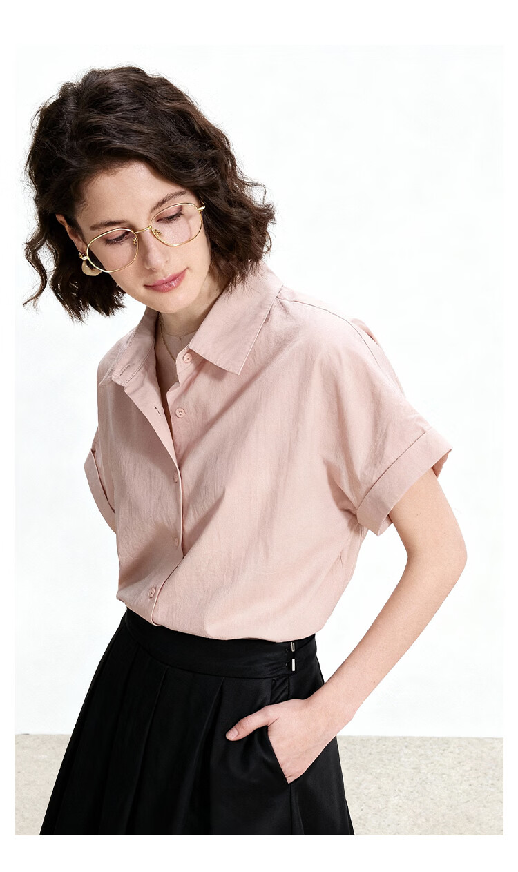 ENC Korean Style Loose Casual Short Sleeve Shirt Daily Work Commute Blouse for Women Summer Lightweight Breathable Comfortable Top 17