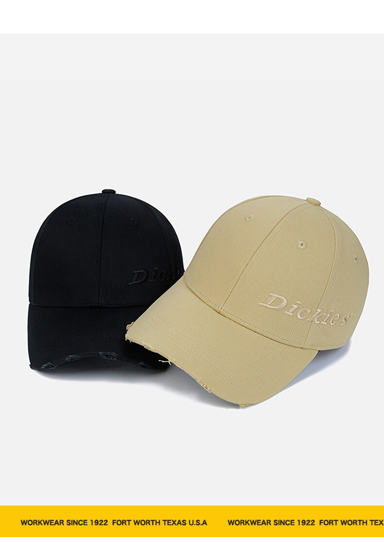 Dickies Distressed Hard Top Baseball Cap Unisex Long Brim Sun Protection Deep Fit Duckbill Hat Black 9
