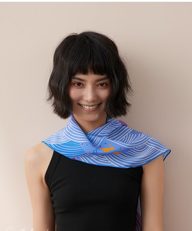 Lagur Cloud Graffiti Blue Healing Hand-Painted Original Summer Silk Scarf Triangle Scarf Women Cloud Graffiti 13