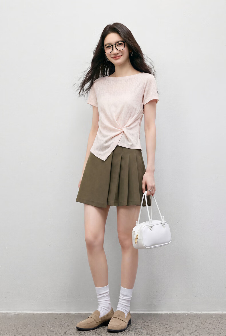Shangdubila Tailored Twist Fashion T-Shirt Women Summer Off-Shoulder Irregular Slim Fit Stretch Textured Knitwear 12
