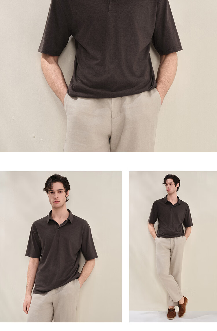 Giordano G+ 2026 Summer New 3A Antibacterial Linen Solid Loose Fit Short Sleeve Polo Shirt Men 01016460 20