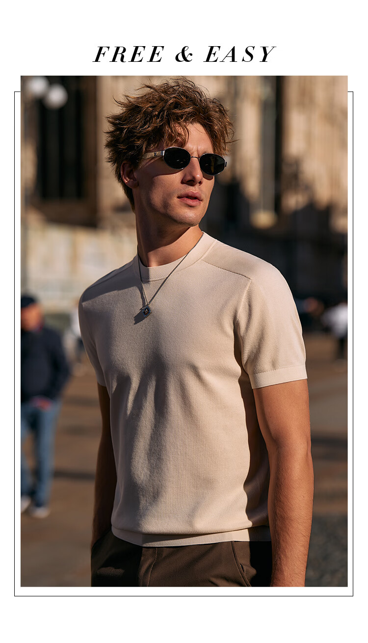 Mr.Bu Celebrity Style Men's Knitted Solid Color Short Sleeve T-Shirt Basic Shirt 18