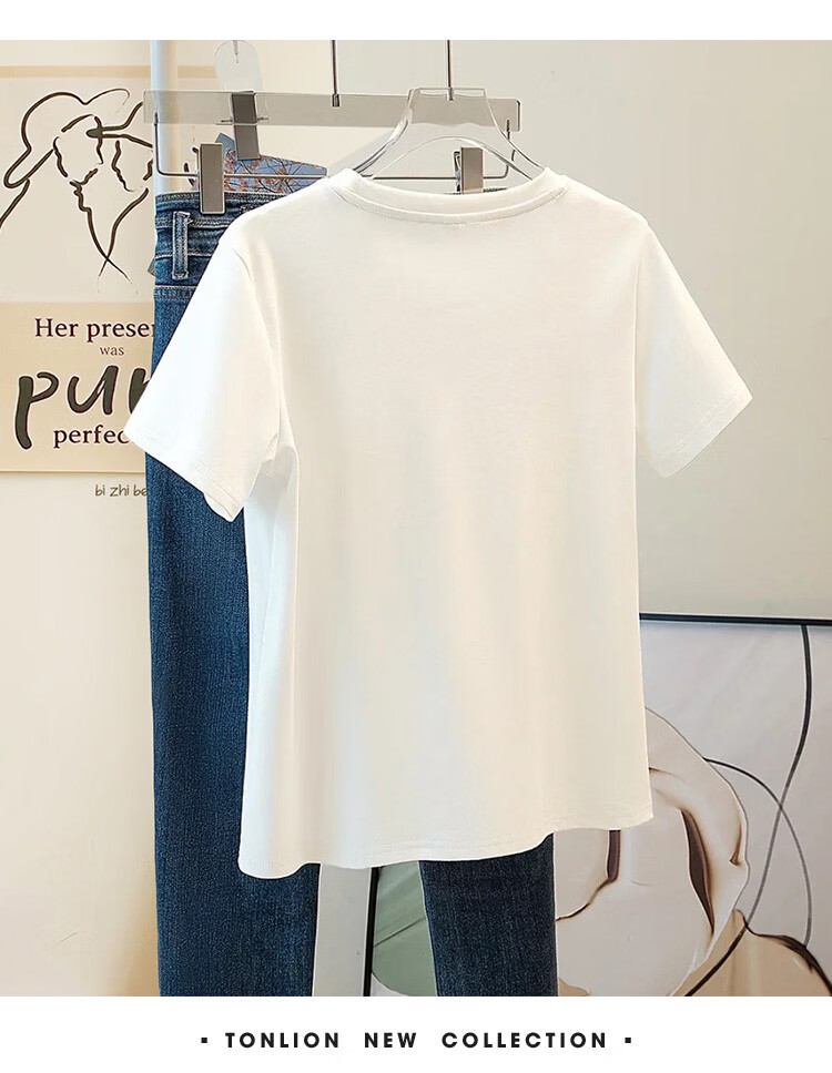 TonLion 2026 Summer Women's Short Sleeve T-Shirt Cute Versatile Fresh Style Cotton Casual Crew Neck Tee Petite 9