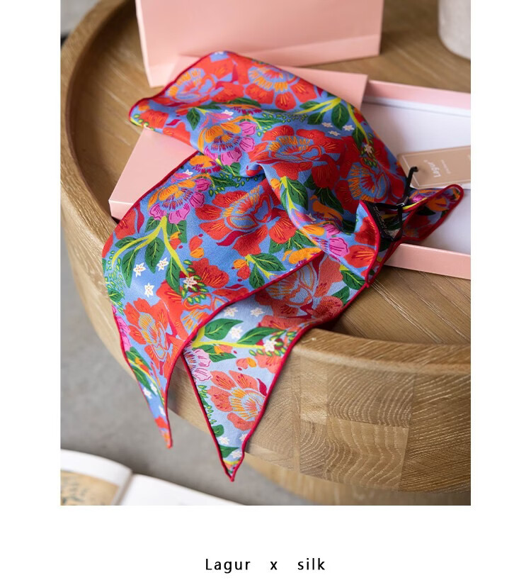 Lagur Rich Eternal 100% Mulberry Silk Original Illustration Scarf Triangle Silk Neck Scarf Gift for Mom Camellia Red 10