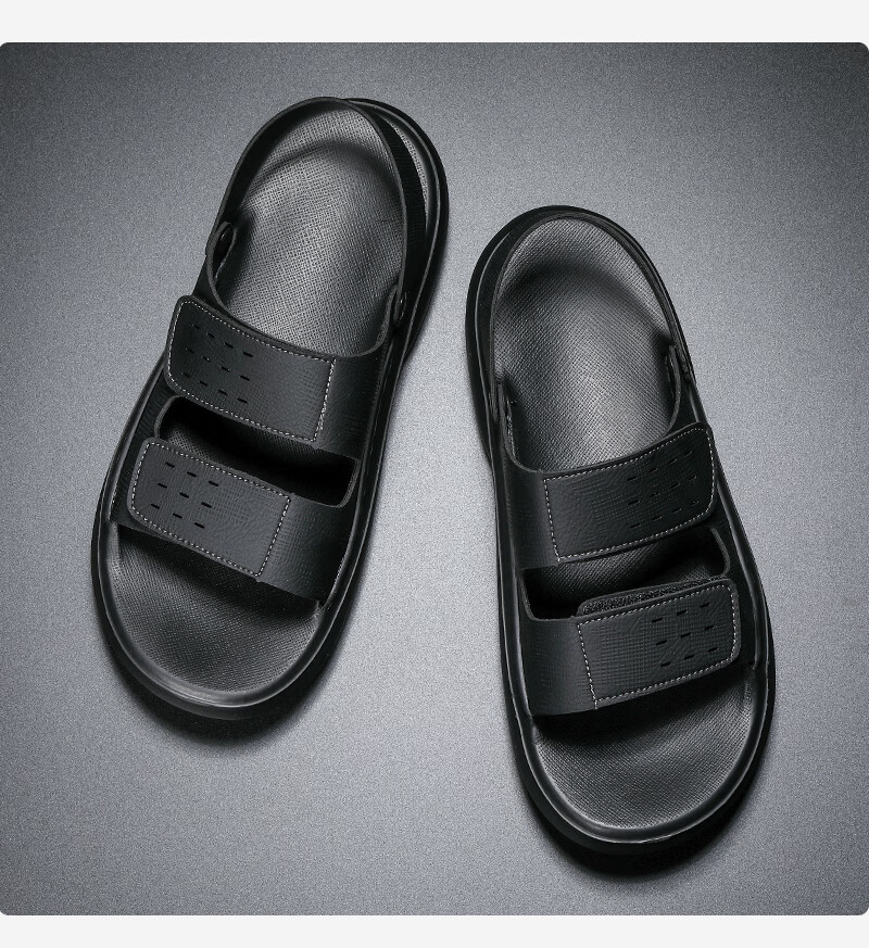 CARTELO Men's Leather Sandals 2026 New Summer Breathable Slippers High-End Soft Sole Beach Shoes K903 Black Size 40 6