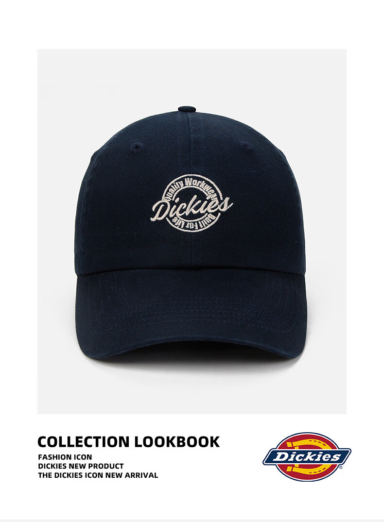 Dickies Embroidered Letter Baseball Cap Soft Top Hat Unisex New Large Head Circumference Slim Face Sun Protection Visor Cap Navy Blue 7