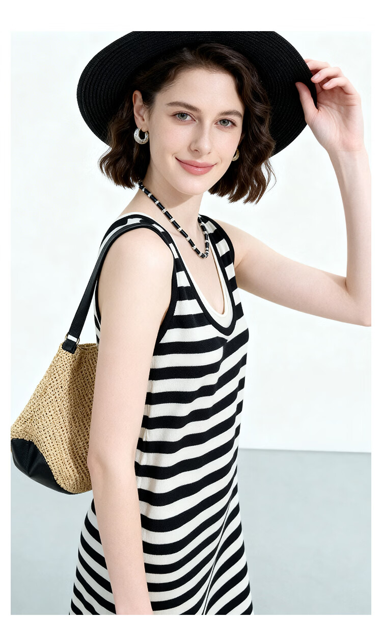 ENC Black and White Striped Vest Dress Loose Straight Fit Youthful 2026 Women's Spring Summer Casual Workwear Versatile Dress 19