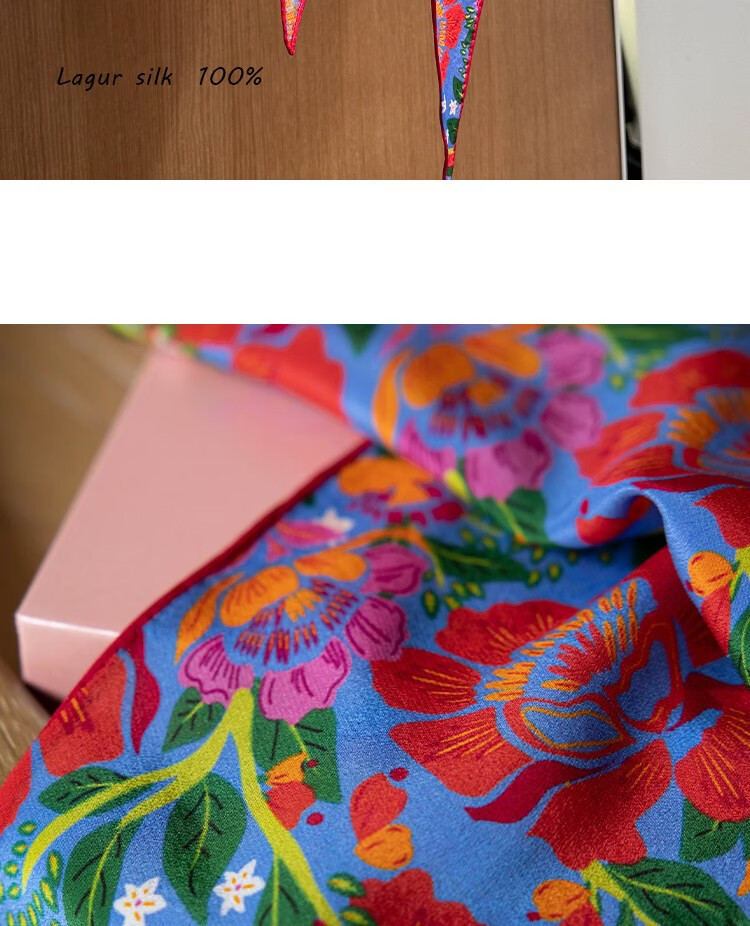 Lagur Rich Eternal 100% Mulberry Silk Original Illustration Scarf Triangle Silk Neck Scarf Gift for Mom Camellia Red 15
