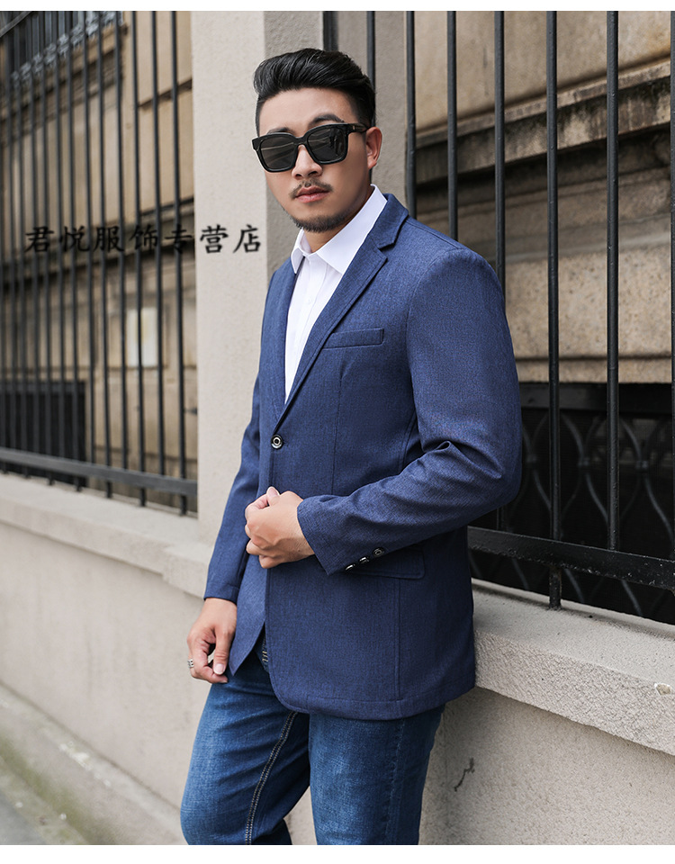 花花公子肥胖男休闲西装外套宽松大码商务加肥加大西服胖子肥佬显瘦