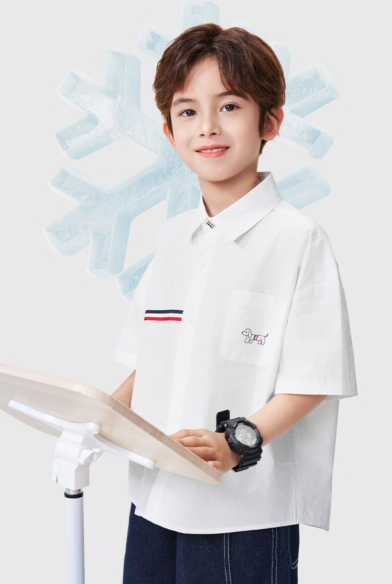 Romon Kids Short Sleeve White Shirt 100% Cotton Boys Pure Cotton School Style Performance Shirt Short Sleeve Shirt Style 1 Size 110 5