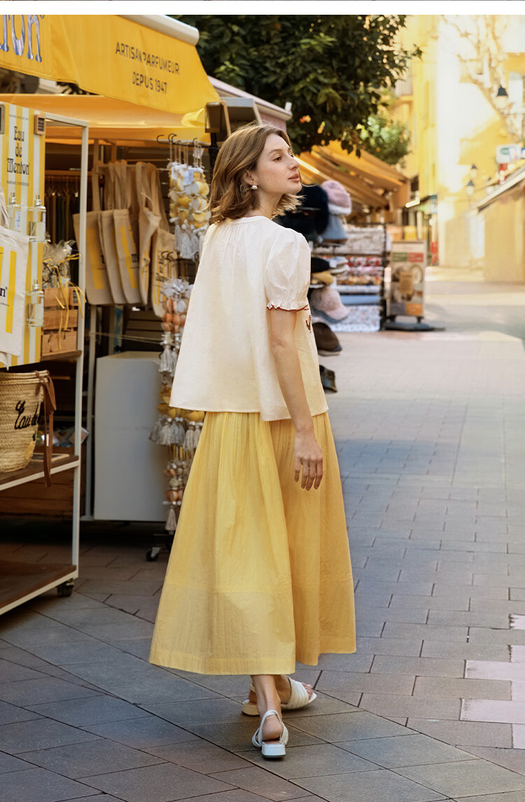 INMAN [Li Landi Same Style] Yellow Rose In Stock | 26 Summer Women's New Pleated A-Line Skirt Goose Yellow M 21