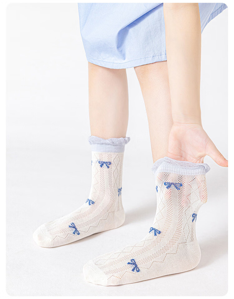 Deesha Class A Children's Socks Summer Thin Mesh Breathable Girls Socks High Elastic Non-binding Seamless Cute Skin-friendly Combed Cotton Socks 11