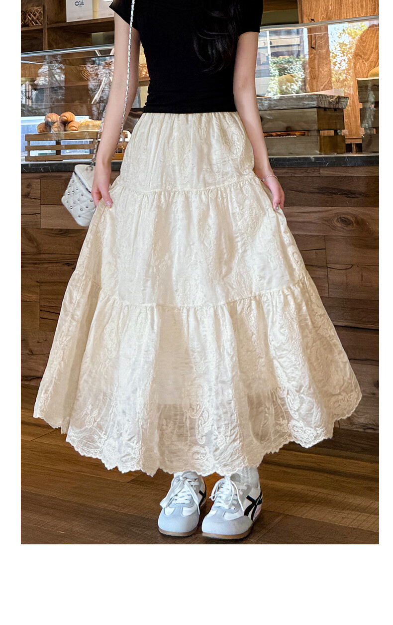 Borui French Lace Jacquard Half Skirt White 2026 New Spring Summer Slim Draped Flared A-Line Long Skirt 19