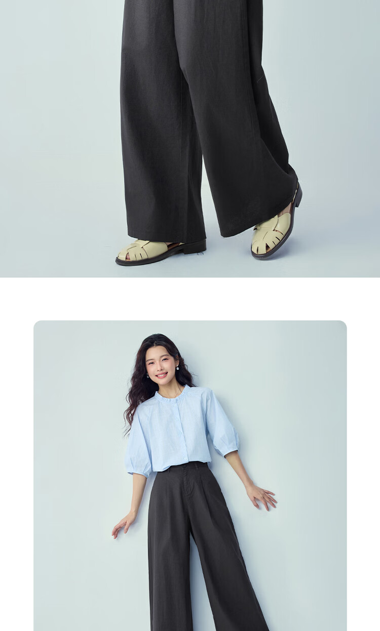Giordano Women's Summer Linen Pants Cotton and Linen Loose Casual Pants Semi-Elastic Waist Wide-Leg Pants 13416310 16