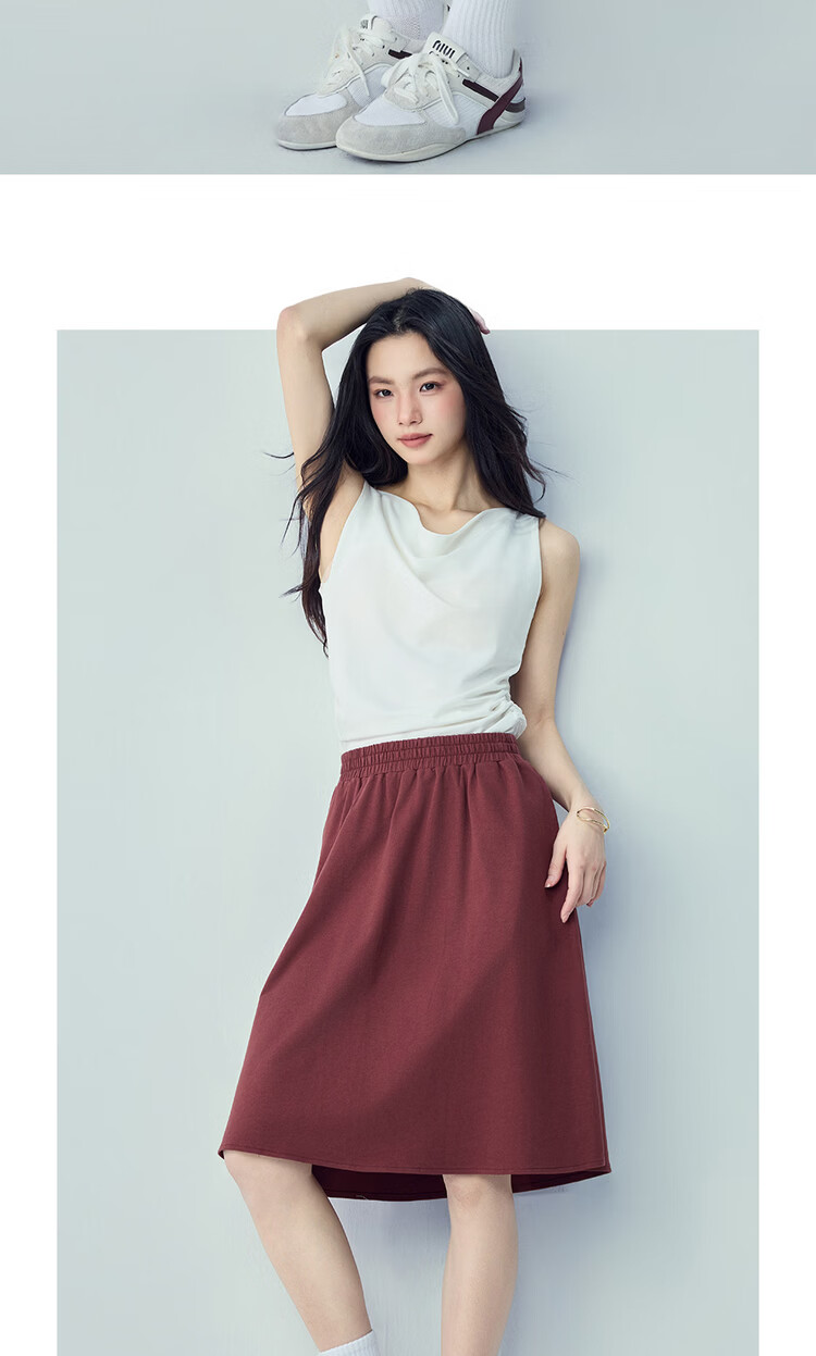 Giordano Women's Skirt 2026 Summer New Pure Cotton Solid Color Simple Elastic Waist Sweatshirt Skirt 05466452 11
