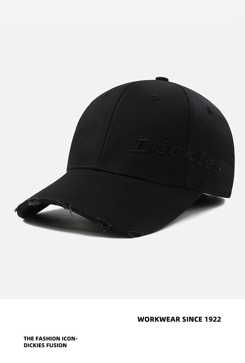 Dickies Distressed Hard Top Baseball Cap Unisex Long Brim Sun Protection Deep Fit Duckbill Hat Black 6