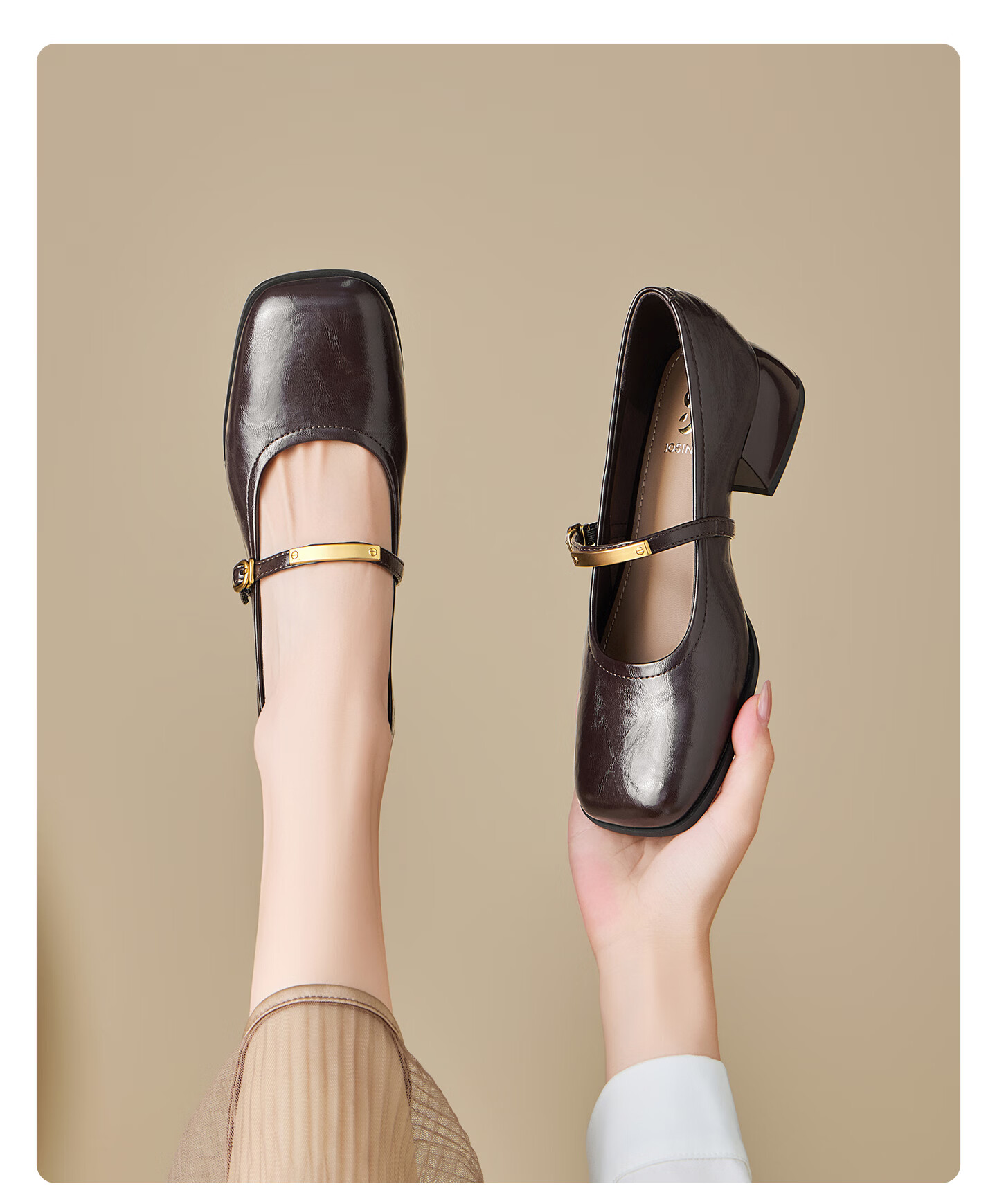 Josiny Mary Jane Flats for Women, Spring And Summer 2025 New Style, Flat Leather Shoes for Commuting, Shallow Mouth Flats, Wine Red, Size 38 16