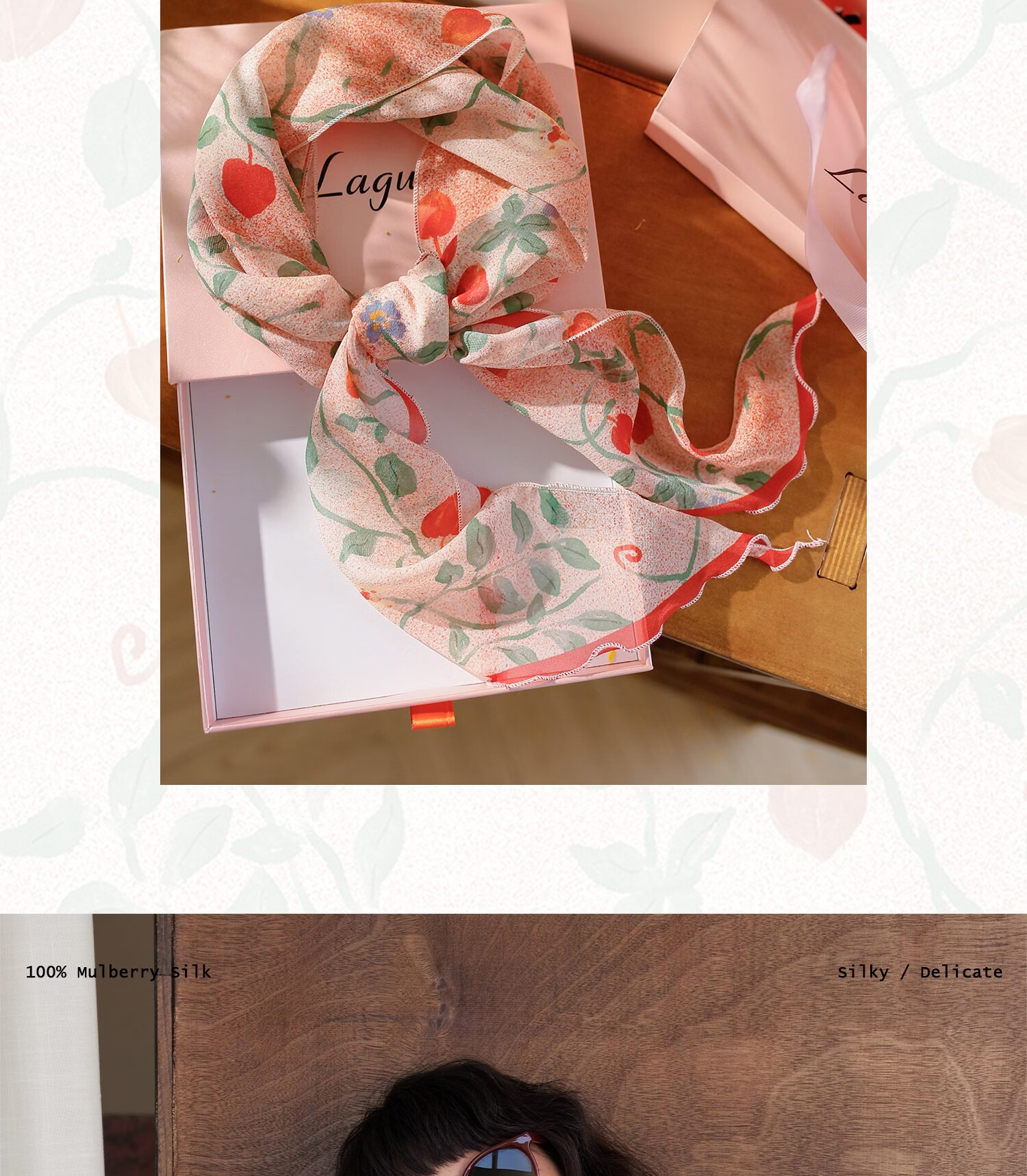 Lagur "Strawberry Dots" Sweet Feel~100% Chiffon Scarf Long Lightweight Women's Strawberry Dot Pattern 3