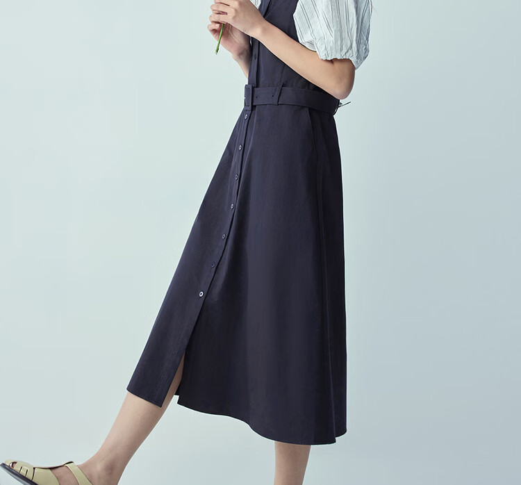 Giordano Women's Sleeveless Dress 2026 Summer Pure Cotton Strap Dress with Belt Square Neck Strap Dress 13466233 18
