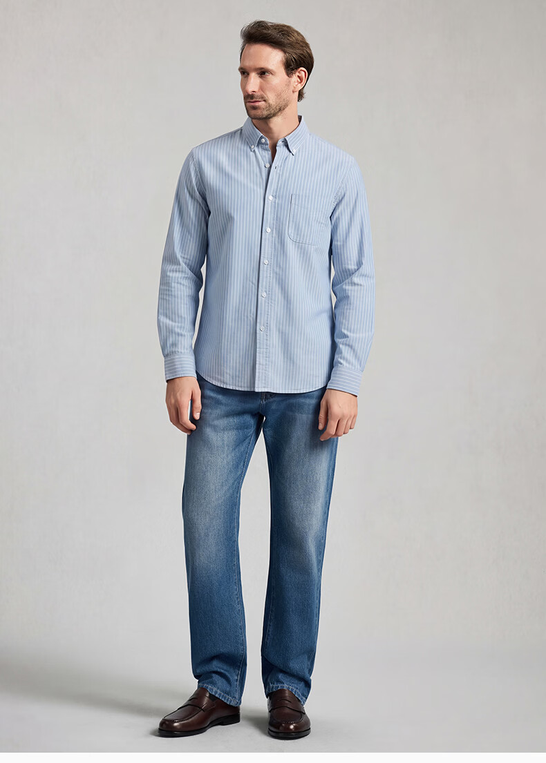 Texwood Deshiwo Apple Standard Shoulder Men's Long Sleeve Striped Casual Shirt Blue S 20