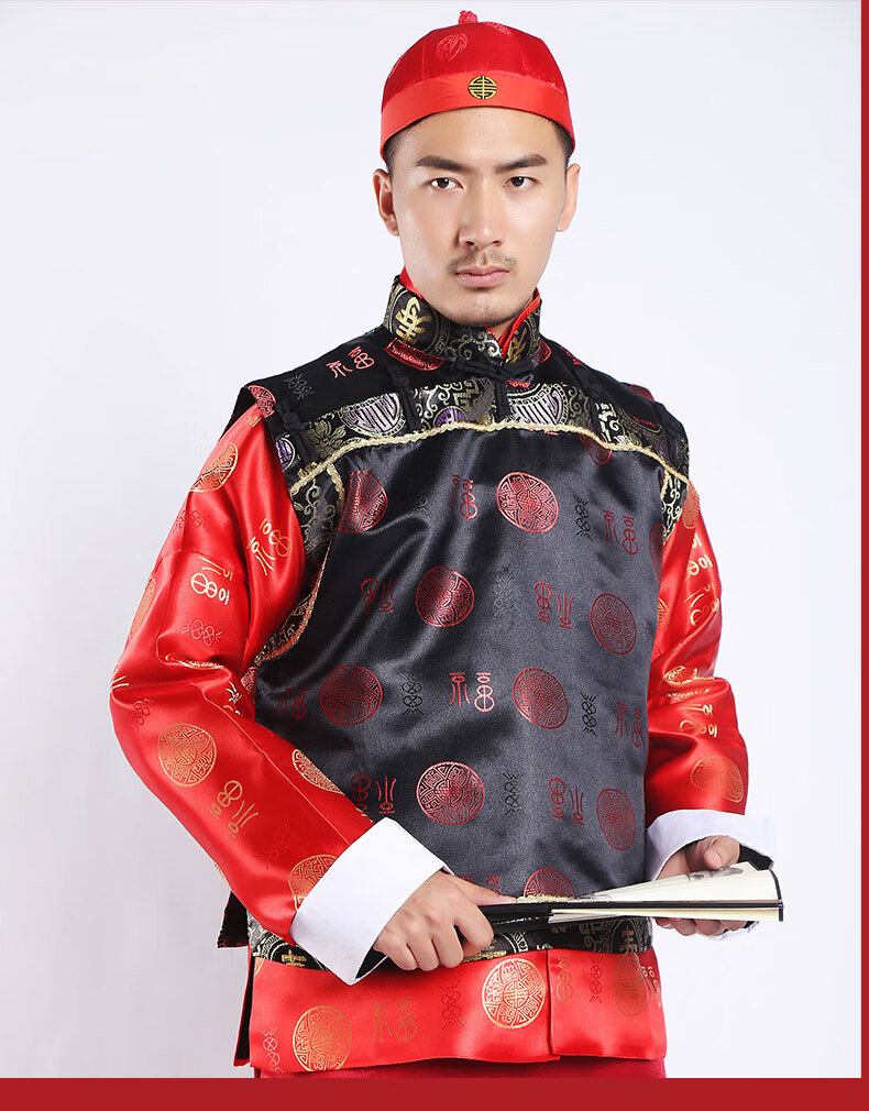 民国中式唐装地主服装复古代长衫演出服套装清朝财主老爷衣服喜庆 黑