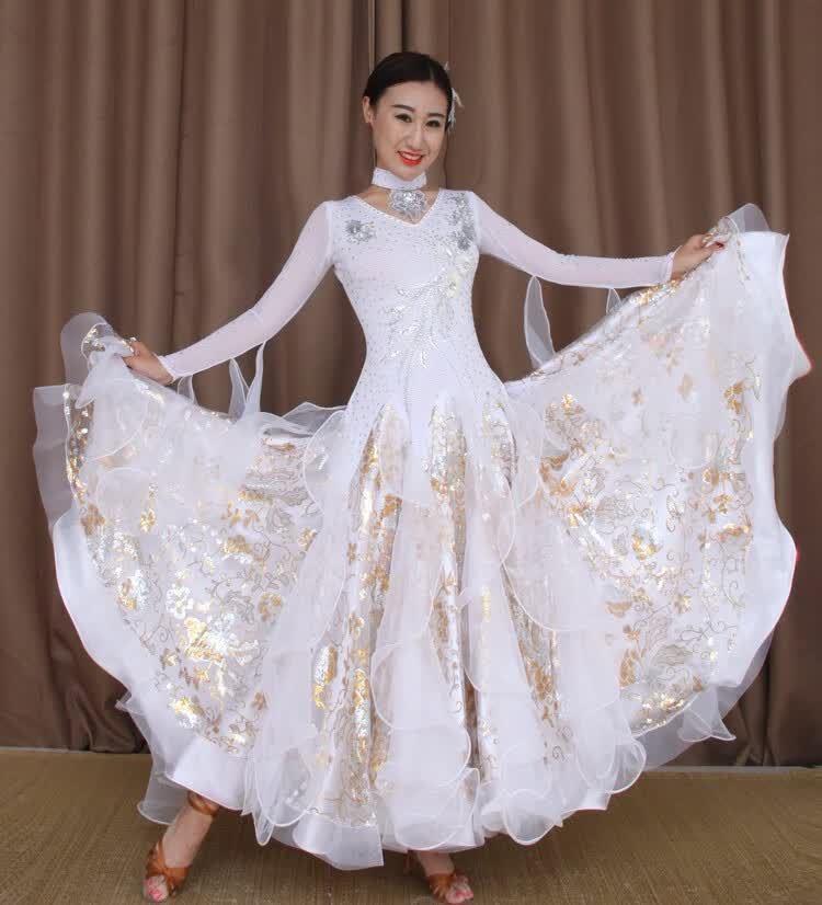 摩登舞裙新款比赛裙 国标舞裙连衣裙大摆裙华尔兹舞裙交谊舞裙 蓝色