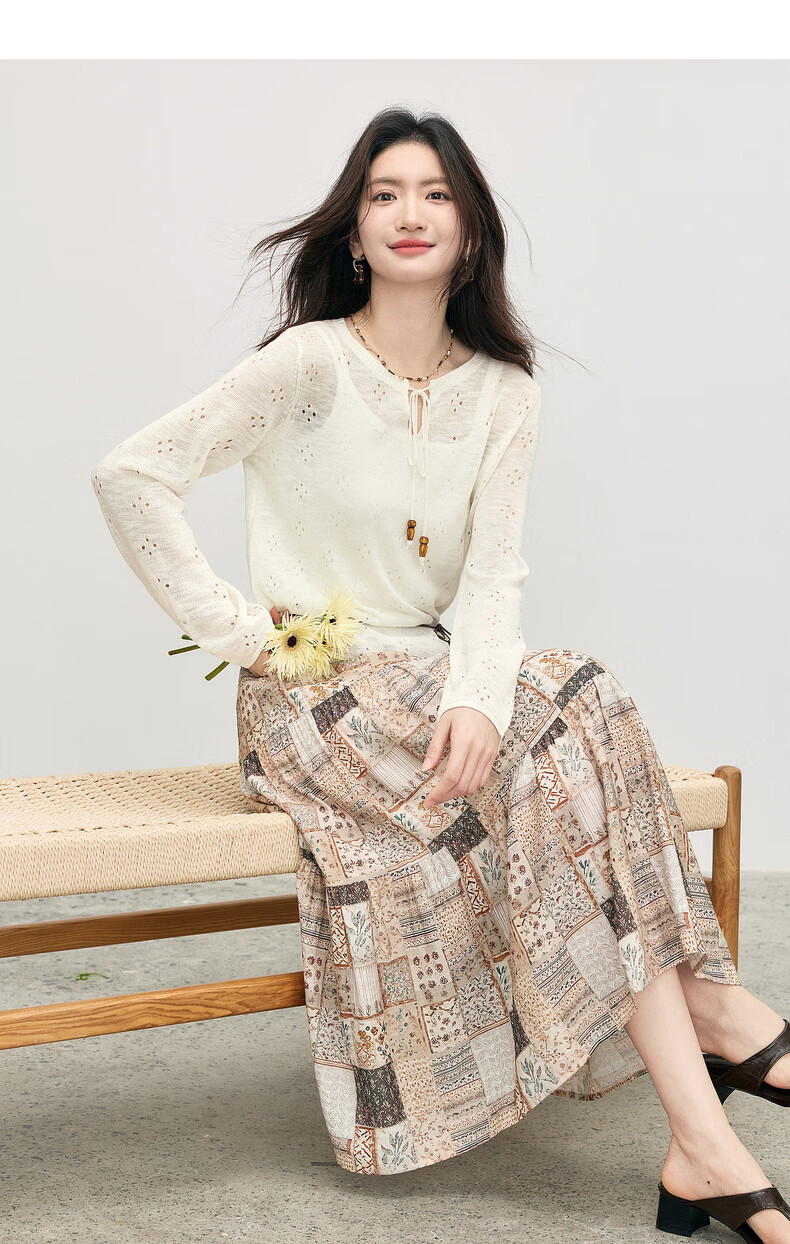 Sllsky Boshi Style Tencel Hollow Knit Summer 2026 New Loose Tie Round Neck Sun Protection Cover-up 15