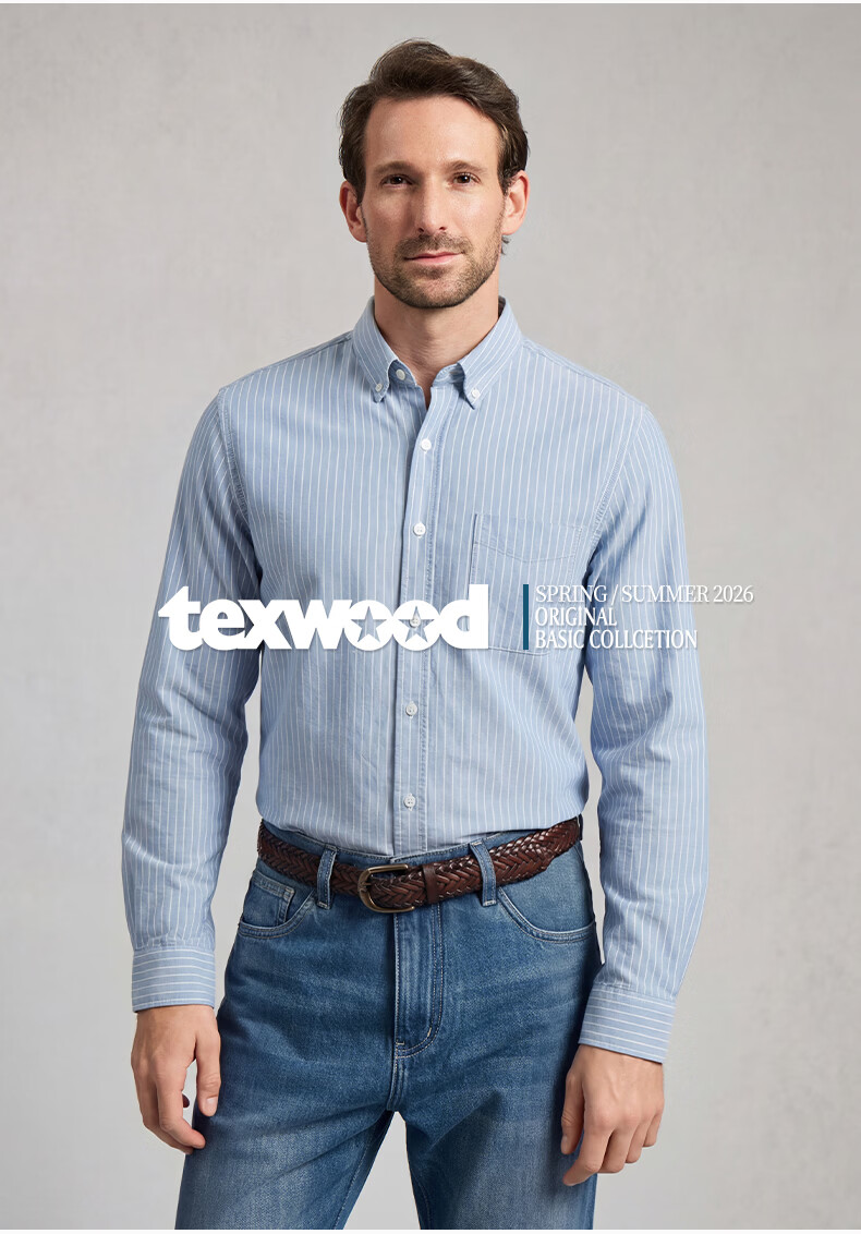 Texwood Deshiwo Apple Standard Shoulder Men's Long Sleeve Striped Casual Shirt Blue S 2