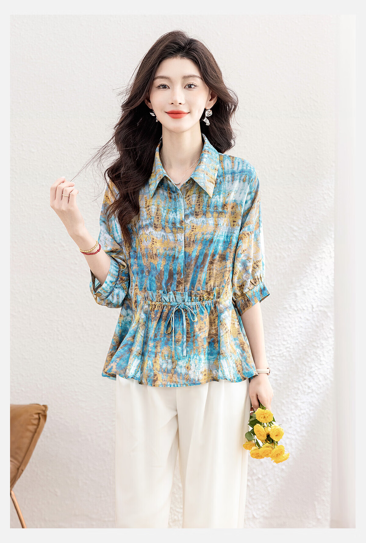 Cypress House Lapel Printed Shirt Women 2026 Summer New Fashionable Elegant Batwing Sleeve Commuter Top 8