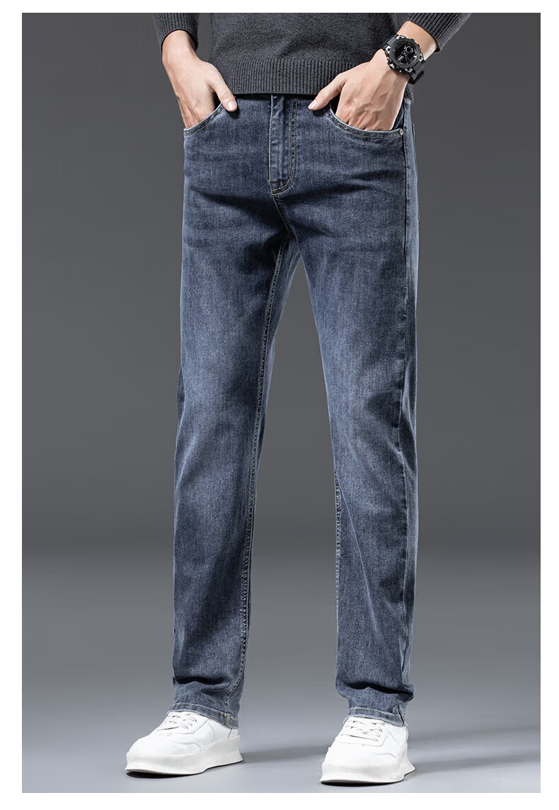 Romon [Cotton Stretch Soft] Men's Summer Slim Fit Straight Leg Breathable Elastic Denim Jeans Light Blue 34 7