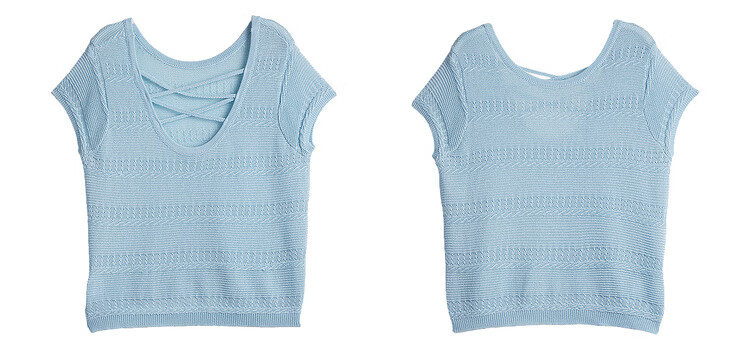Olrain Summer New 3D Perforated Texture Cross Back Knit Vest Women Top Blue S 23