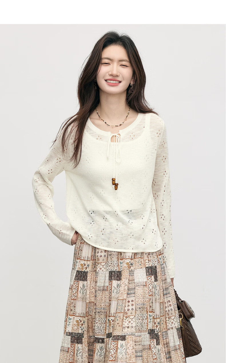 Sllsky Boshi Style Tencel Hollow Knit Summer 2026 New Loose Tie Round Neck Sun Protection Cover-up 14