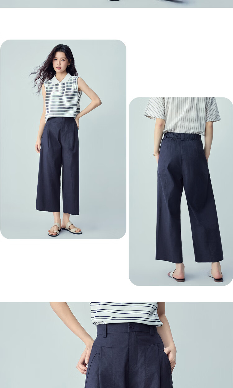 Giordano Women's Gray Pants 2026 Summer Lyocell Cotton Pleated Semi-Elastic Waist Wide-Leg Pants 13416357 13
