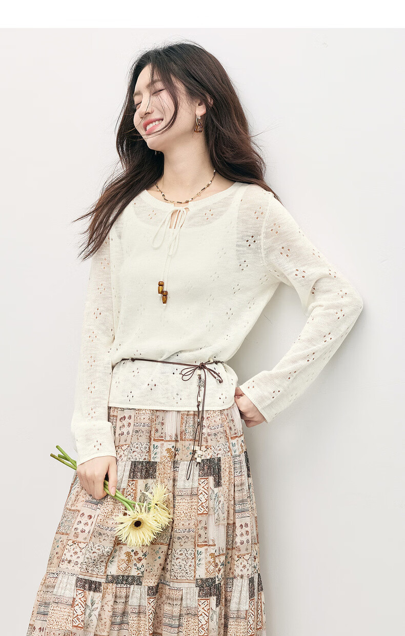 Sllsky Boshi Style Tencel Hollow Knit Summer 2026 New Loose Tie Round Neck Sun Protection Cover-up 20