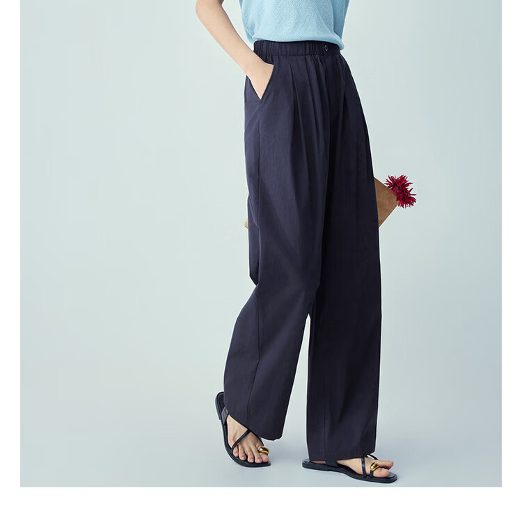 Giordano Women's Pants 2026 New Pure Cotton Pleated Elastic Waist Loose Straight Casual Trousers 13416302 15