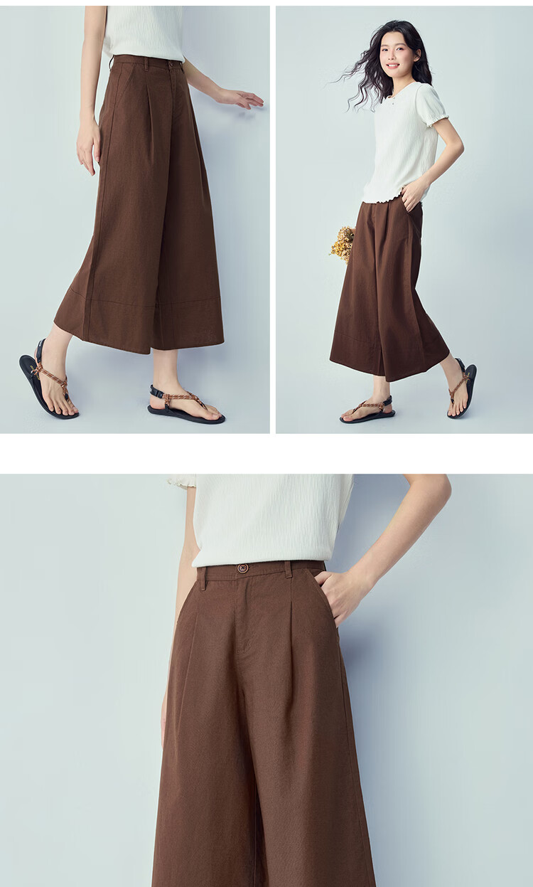 Giordano Women's Linen Pants 2026 Summer Cotton Linen Commuter Semi-Elastic Waist Nine-Point Wide-Leg Pants 05426304 14
