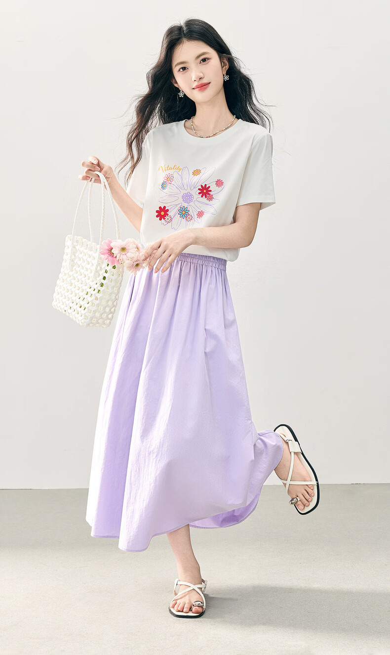 Sllsky Korean Style Floral Print Shoulder T-Shirt Women 2026 Summer New White Round Neck Short Sleeve Top 5