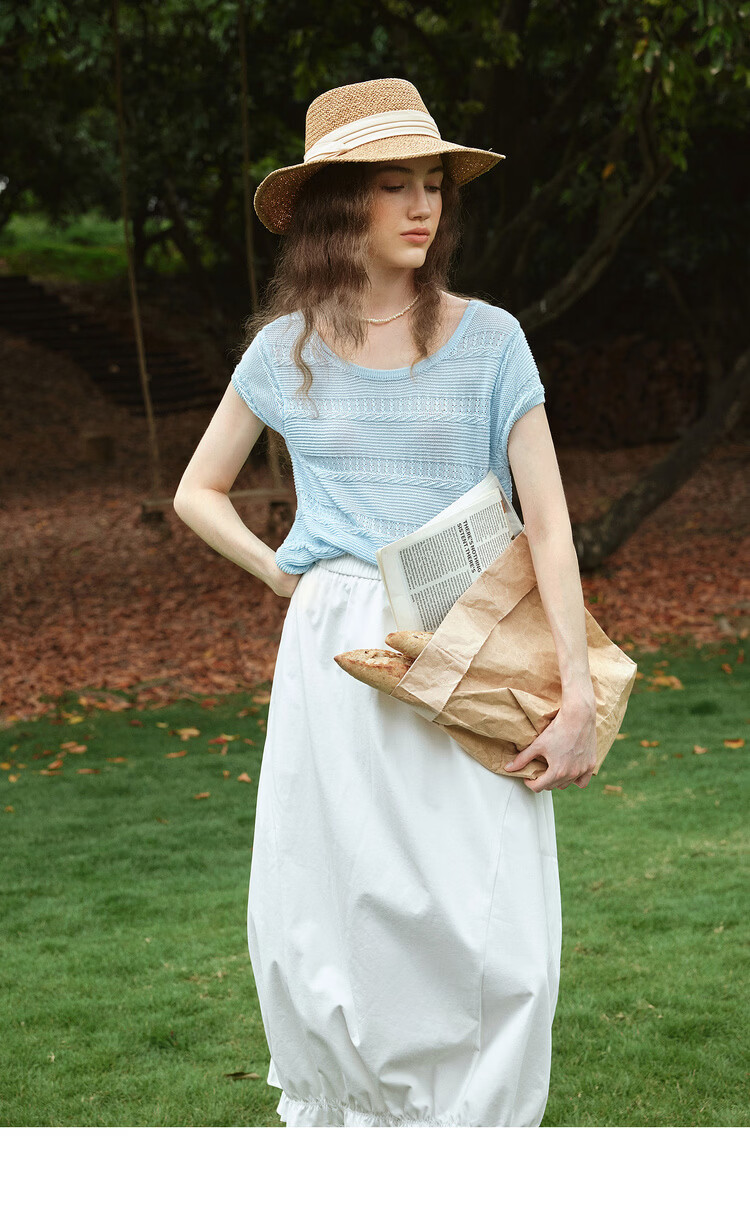 Olrain Summer New 3D Perforated Texture Cross Back Knit Vest Women Top Blue S 12