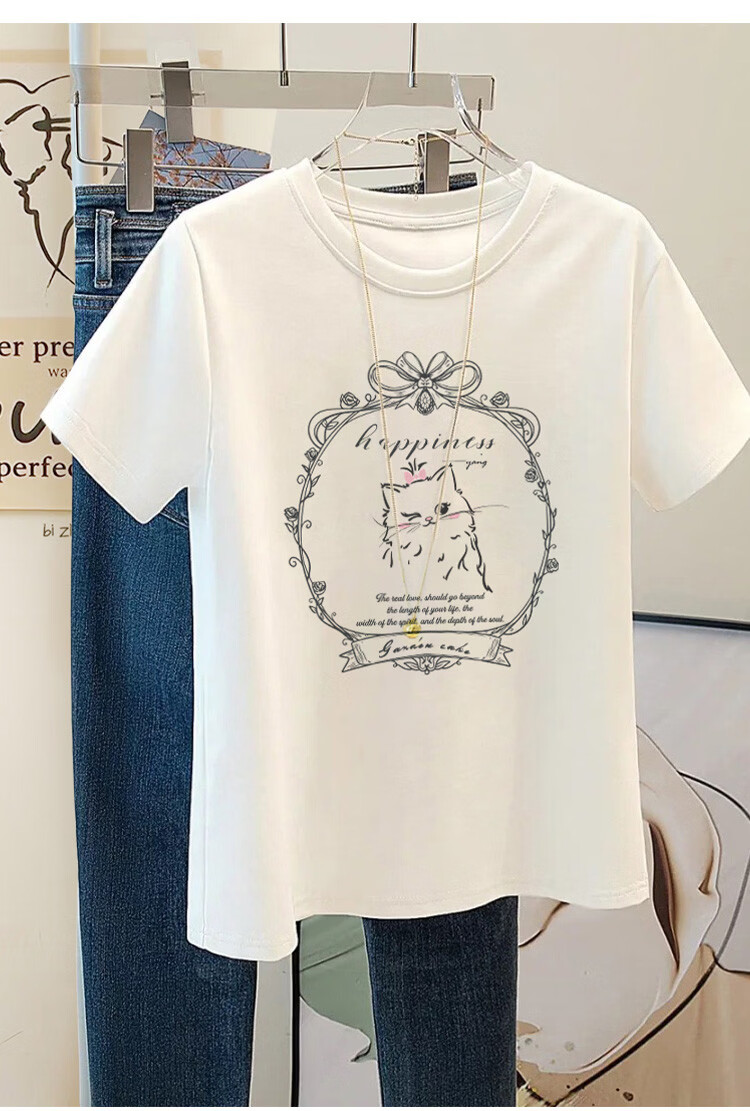 TonLion 2026 Summer Women's Short Sleeve T-Shirt Cute Versatile Fresh Style Cotton Casual Crew Neck Tee Petite 5