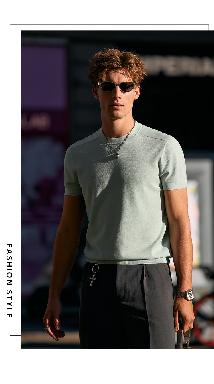 Mr.Bu Celebrity Style Men's Knitted Solid Color Short Sleeve T-Shirt Basic Shirt 15