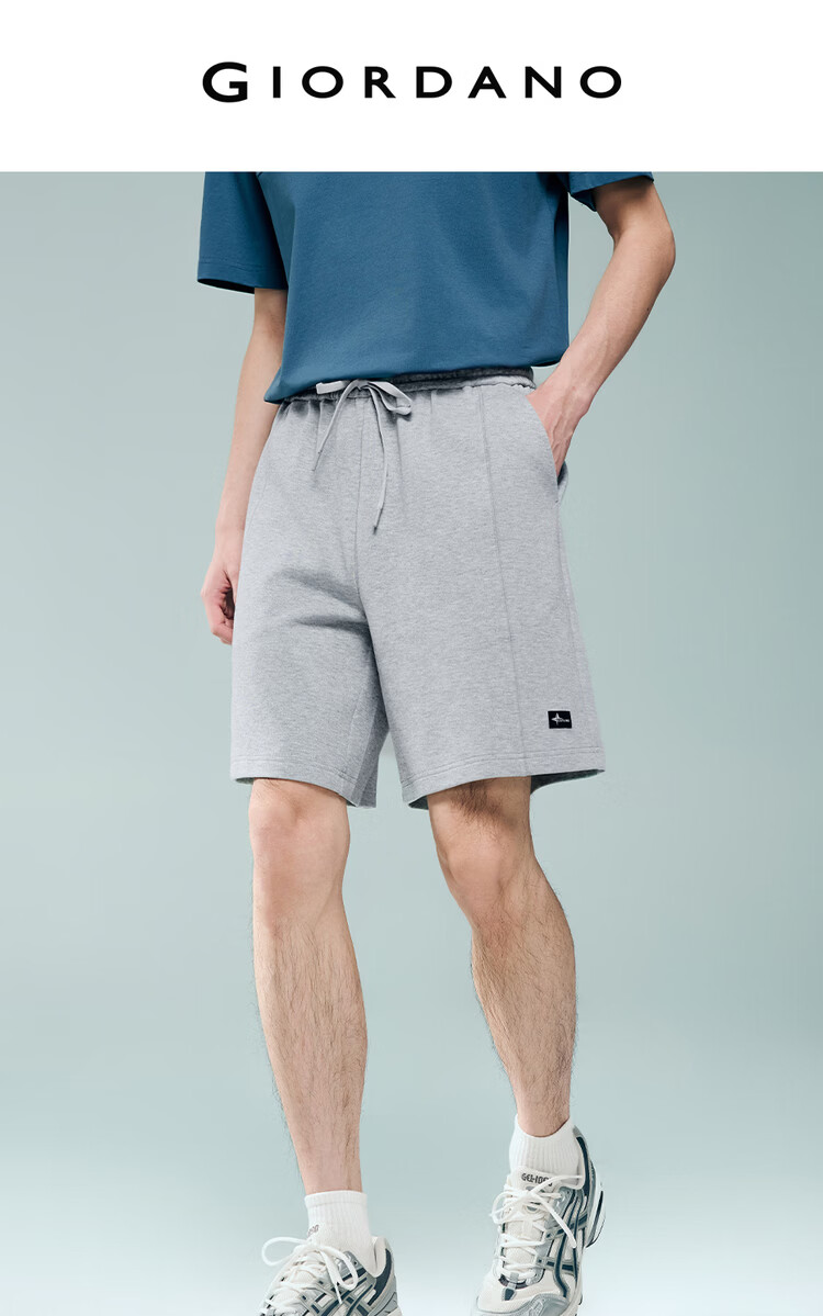 Giordano Men's Casual Shorts with Letter Woven Label, Drawstring Elastic Waist, Double-Sided Knit Sports Sweatpants 13106204 3