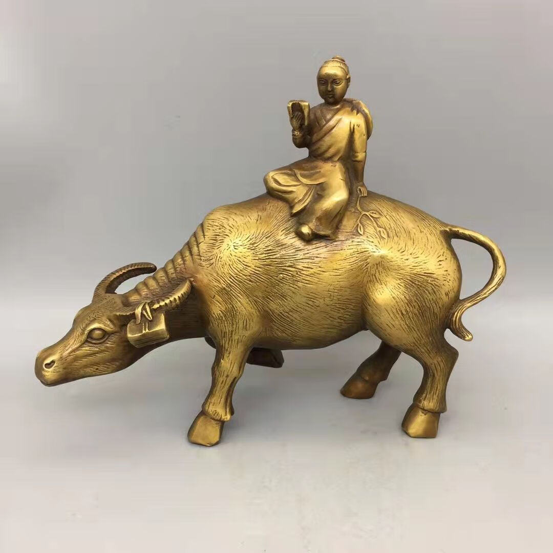 纯铜童子骑牛摆件牧童骑黄牛孺子生肖牛家居装饰书房工艺礼品 牧童爬