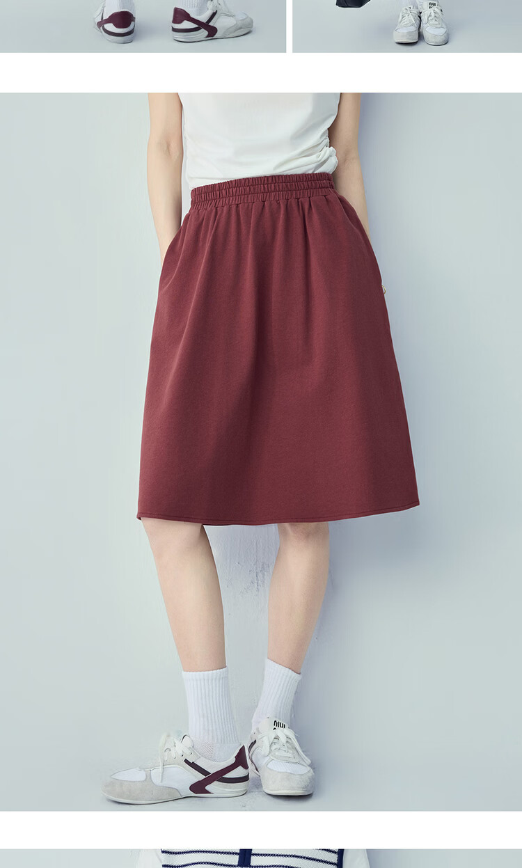 Giordano Women's Skirt 2026 Summer New Pure Cotton Solid Color Simple Elastic Waist Sweatshirt Skirt 05466452 13