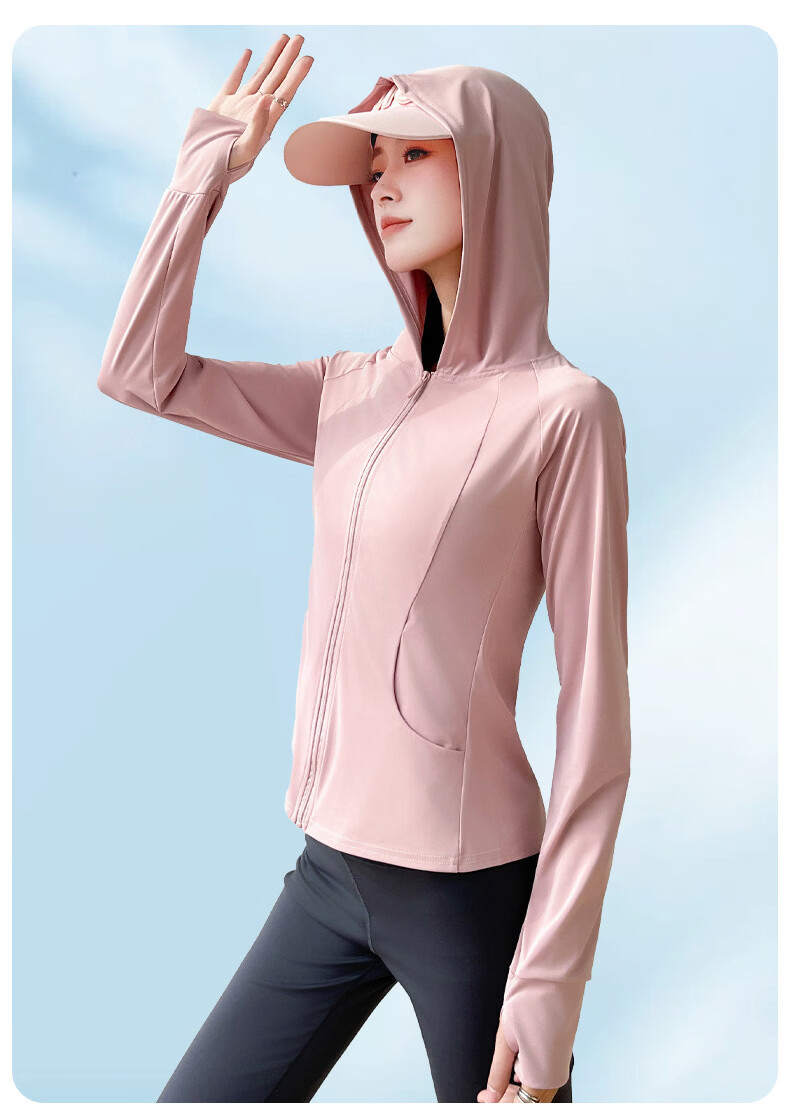 Langsha Women's Pocket Sunscreen Jacket Ice Silk Summer Slim Fit UV Protection Outdoor Hooded Cardigan Sunscreen Coat 24
