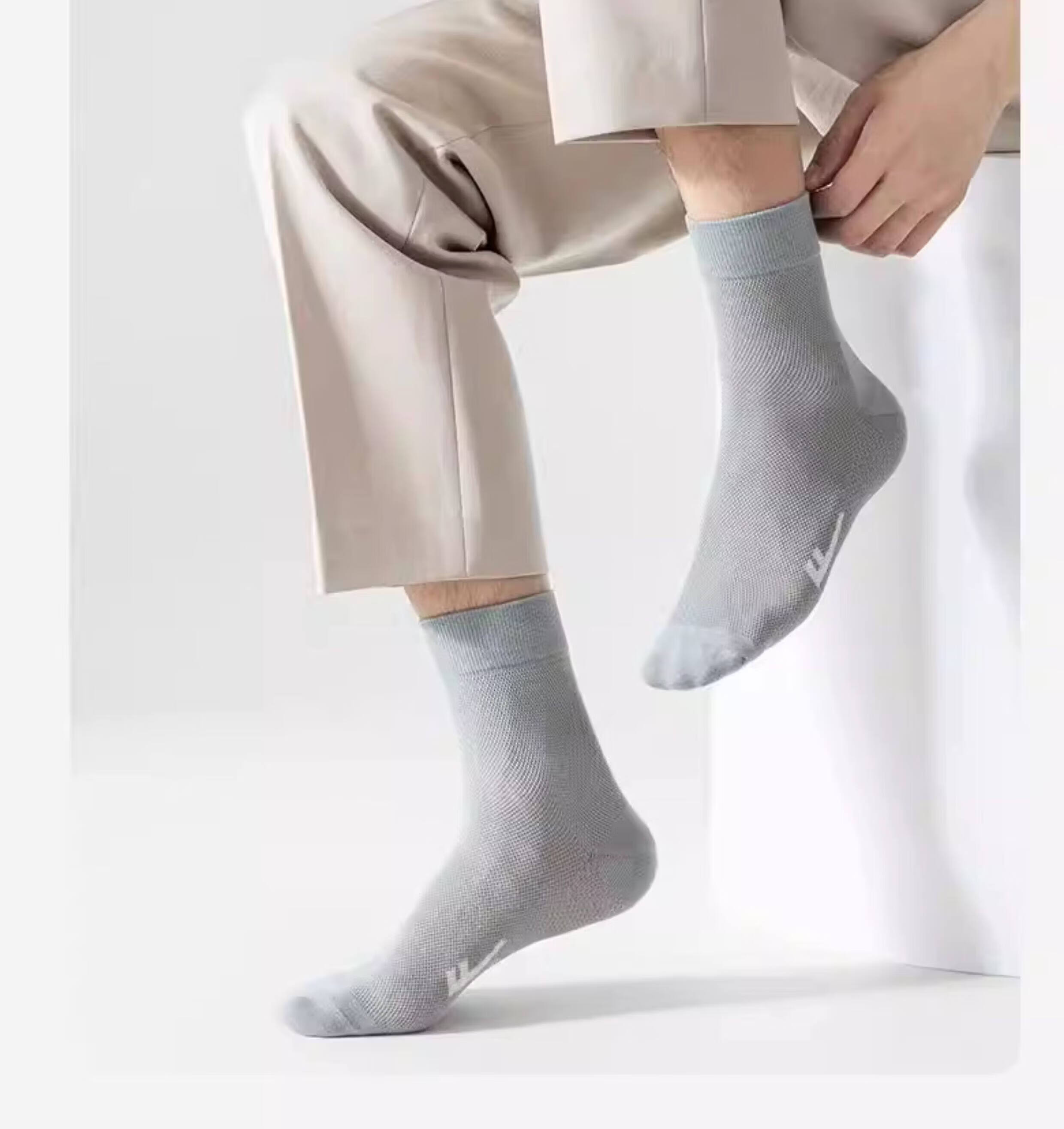 Warrior Men's Socks, Summer Thin Breathable Double-Sided Mesh Mid-Calf Socks, Xinjiang Cotton 7A Antibacterial Sweat-Absorbing Odor-Resistant Sports Socks 13